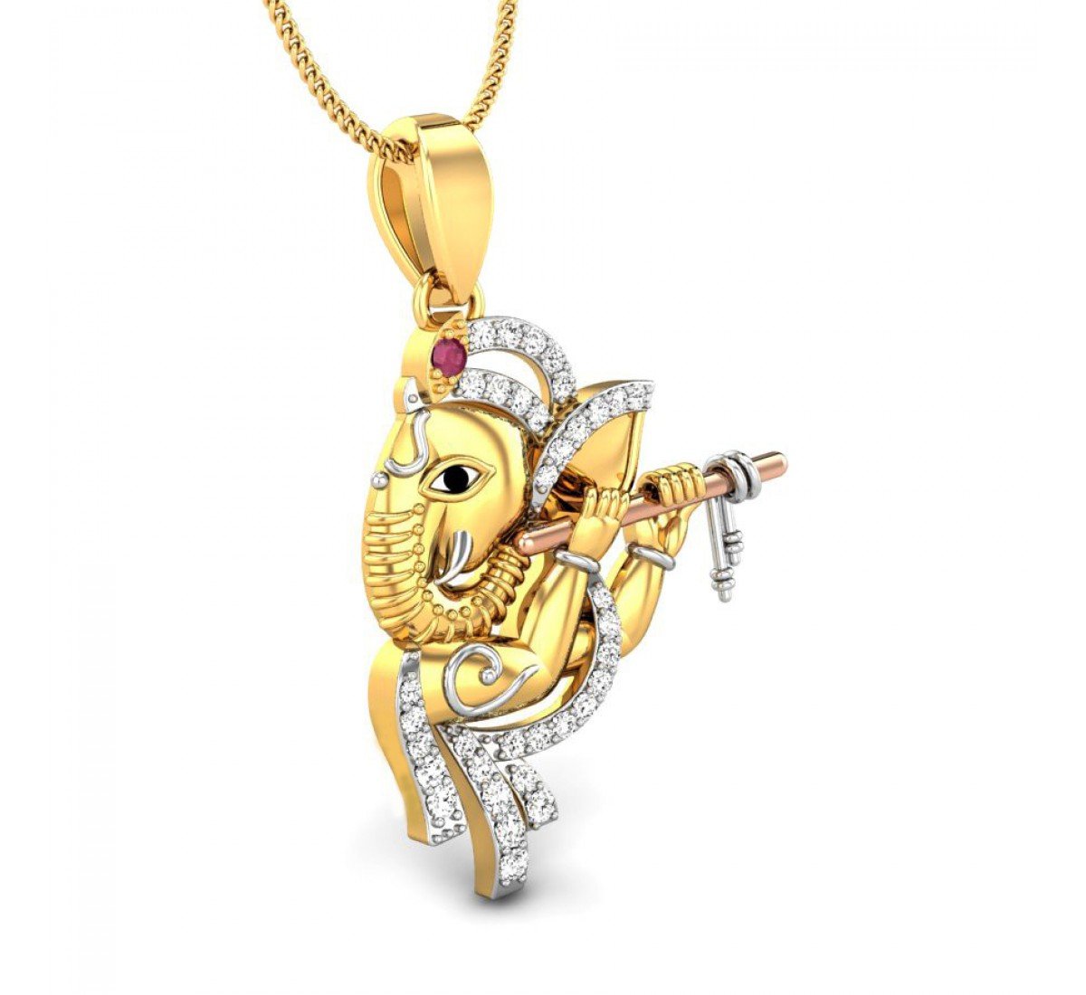 Ganesha Flute Diamond Pendant