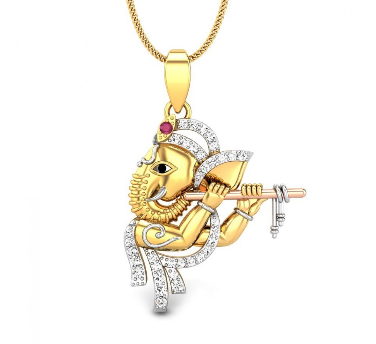 Ganesha Flute Diamond Pendant