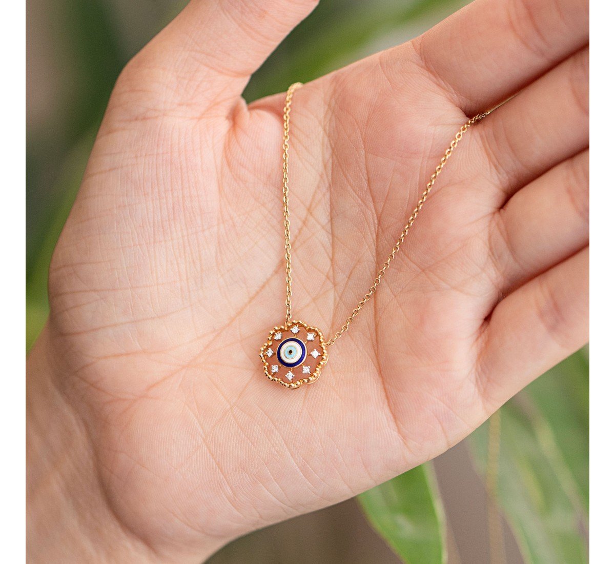 Floral Evil Eye Diamond Necklace