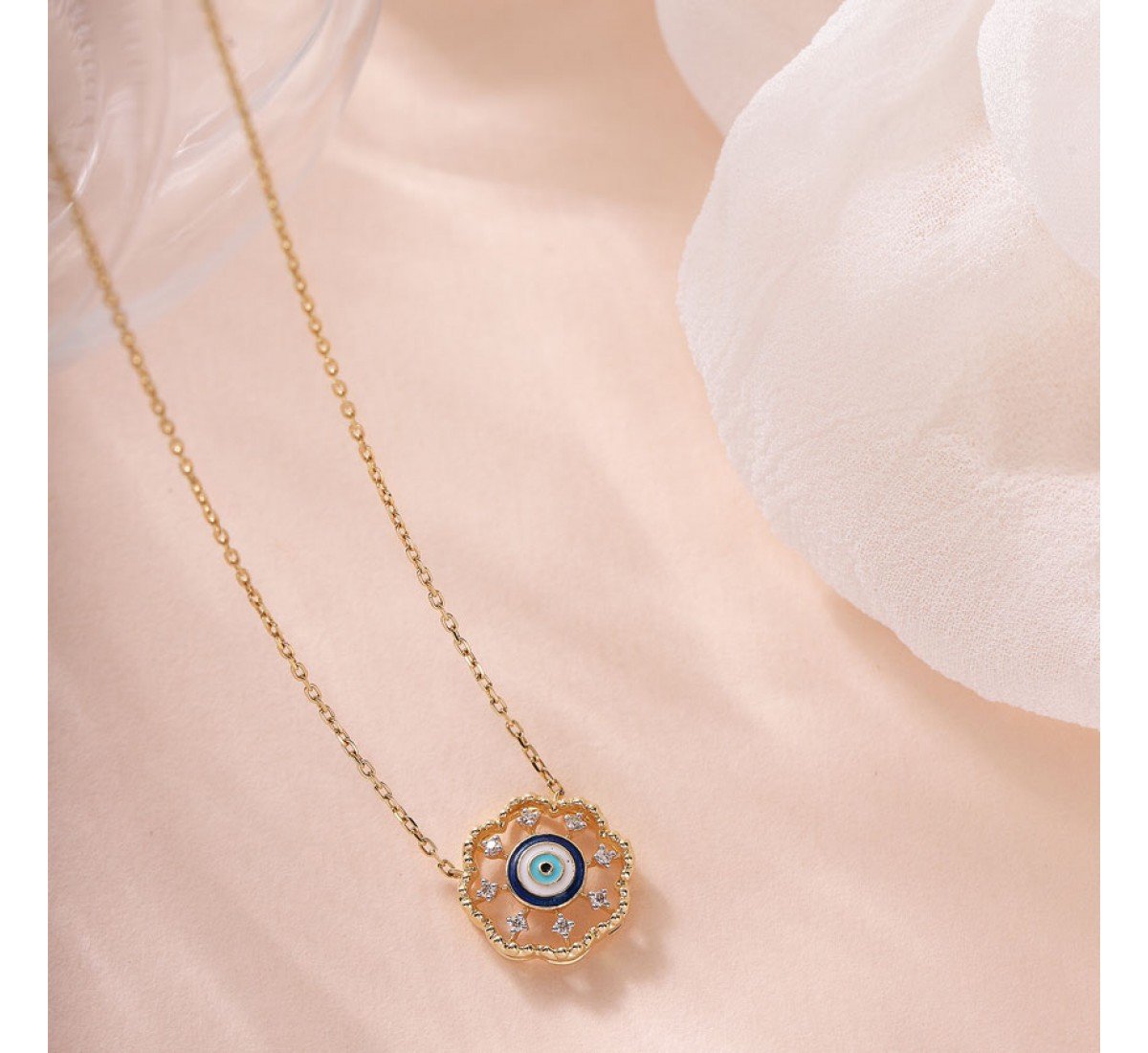 Floral Evil Eye Diamond Necklace