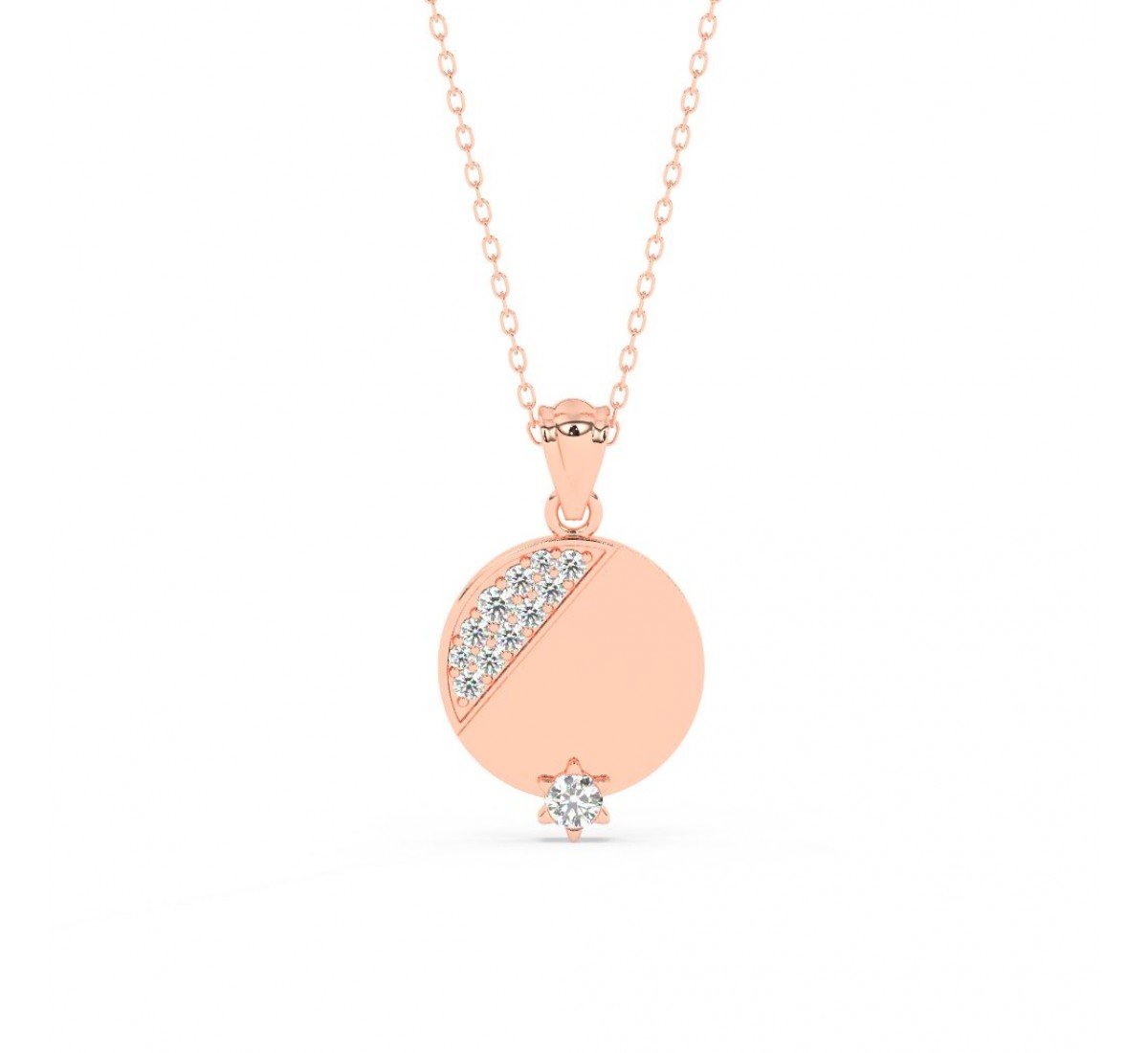 Rose Gold Zircon Studded Disk Pendant With Link Chain