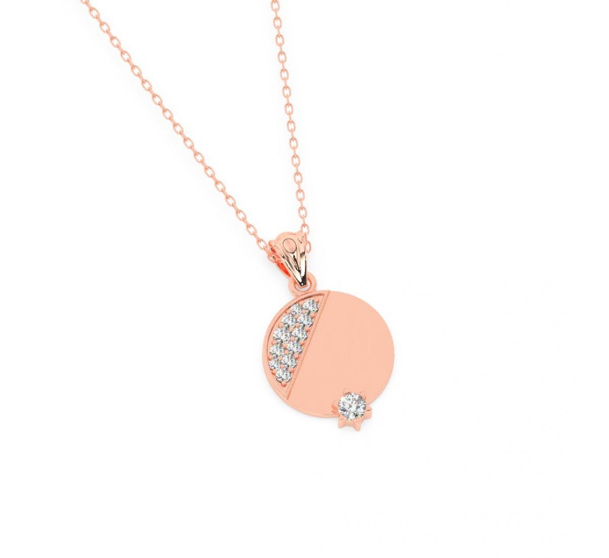 Rose Gold Zircon Studded Disk Pendant With Link Chain