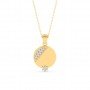 Gold Zircon Studded Disk Pendant With Link Chain