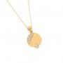 Gold Zircon Studded Disk Pendant With Link Chain