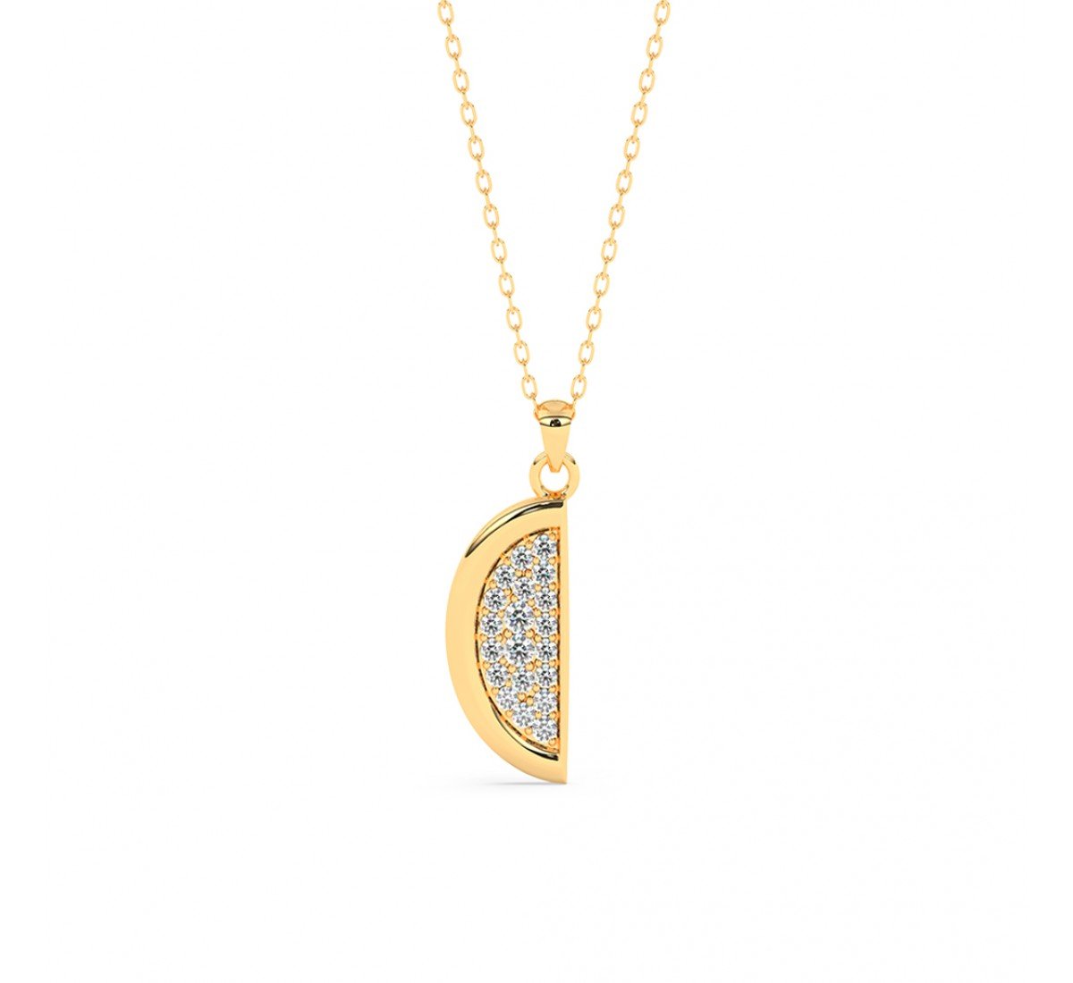 Gold Half Disk Shining Pendant With Link Chain