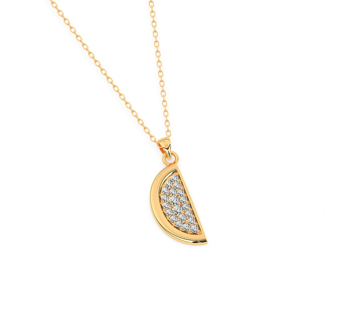 Gold Half Disk Shining Pendant With Link Chain