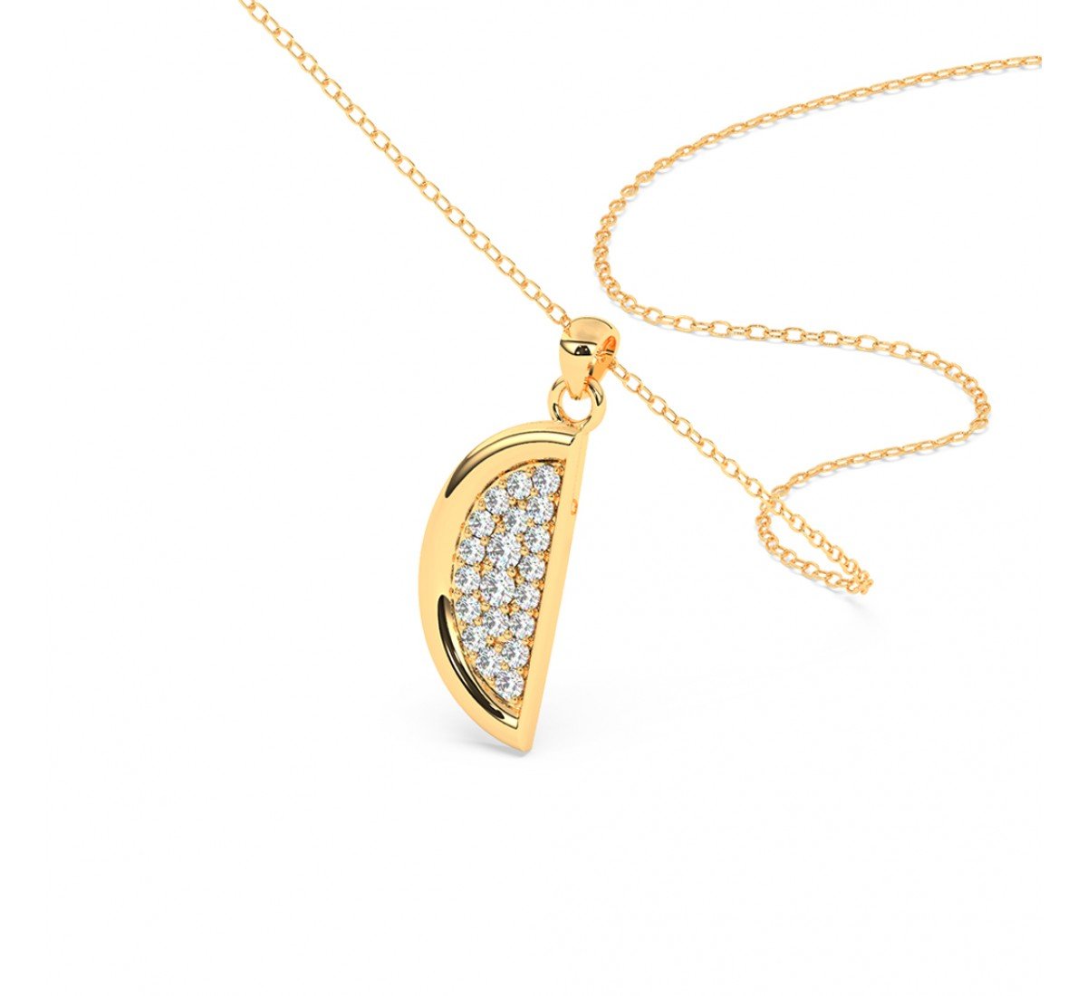 Gold Half Disk Shining Pendant With Link Chain