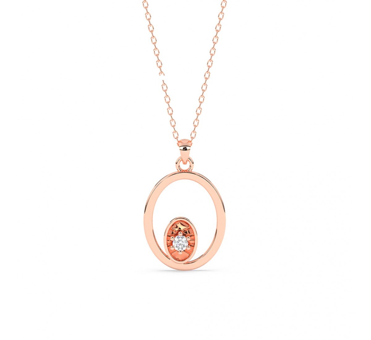 Rose Gold Sparkly Zircon Pendant With Link Chain