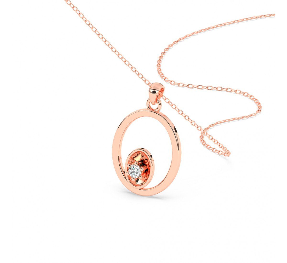 Rose Gold Sparkly Zircon Pendant With Link Chain