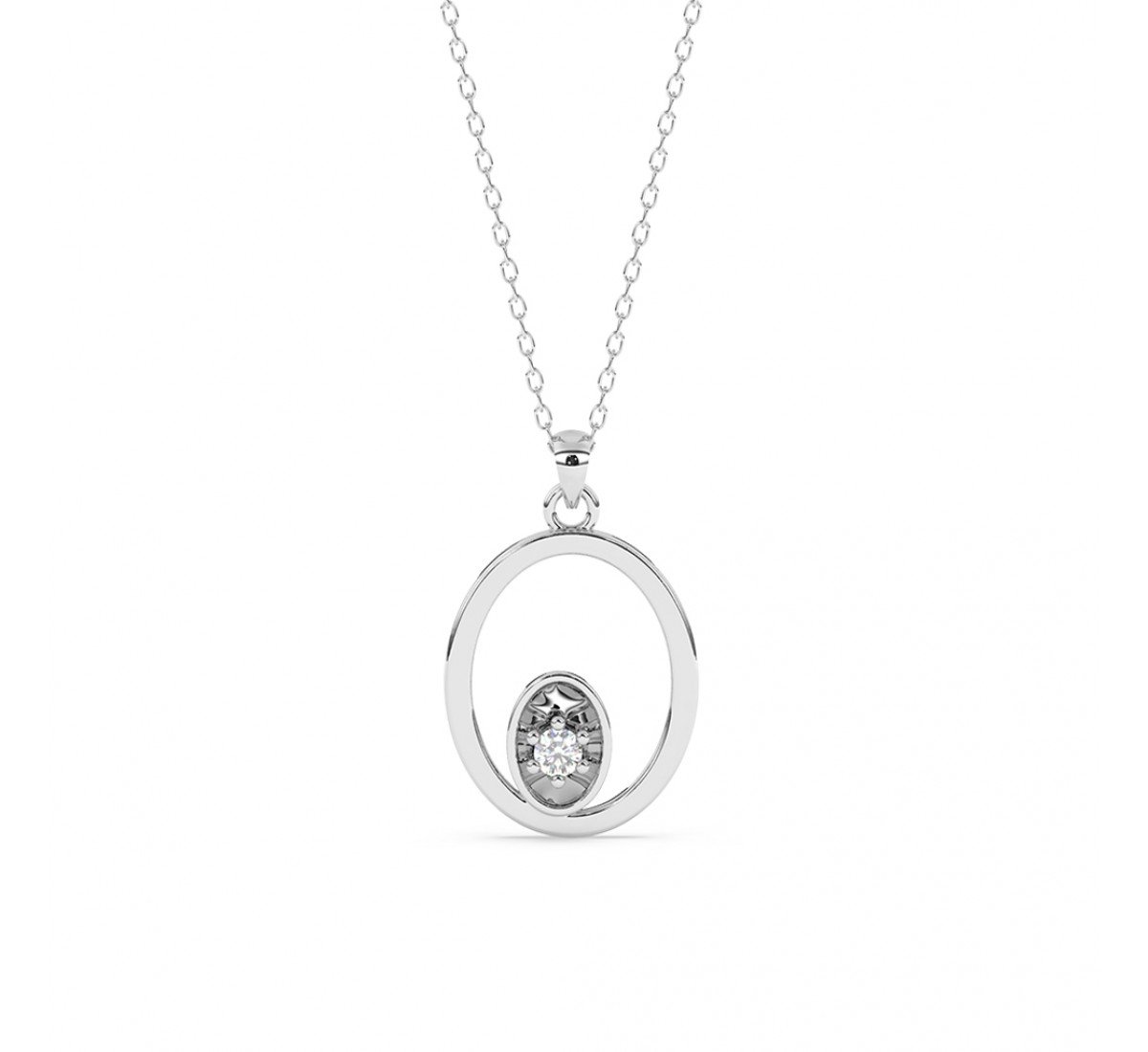 Silver Sparkly Zircon Pendant With Link Chain