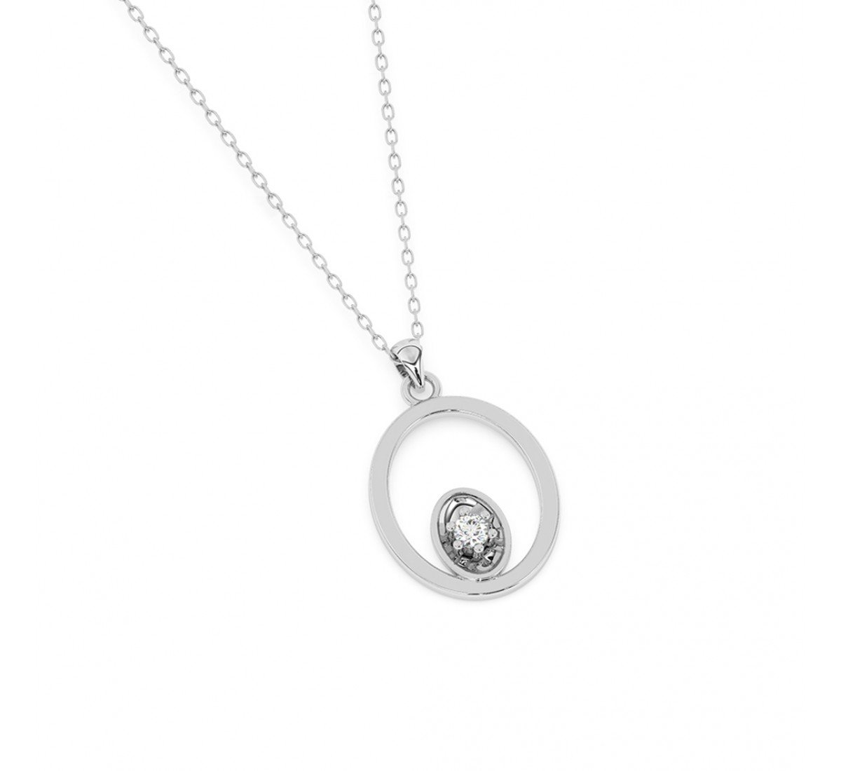 Silver Sparkly Zircon Pendant With Link Chain