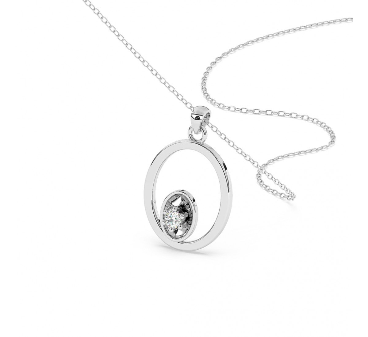 Silver Sparkly Zircon Pendant With Link Chain