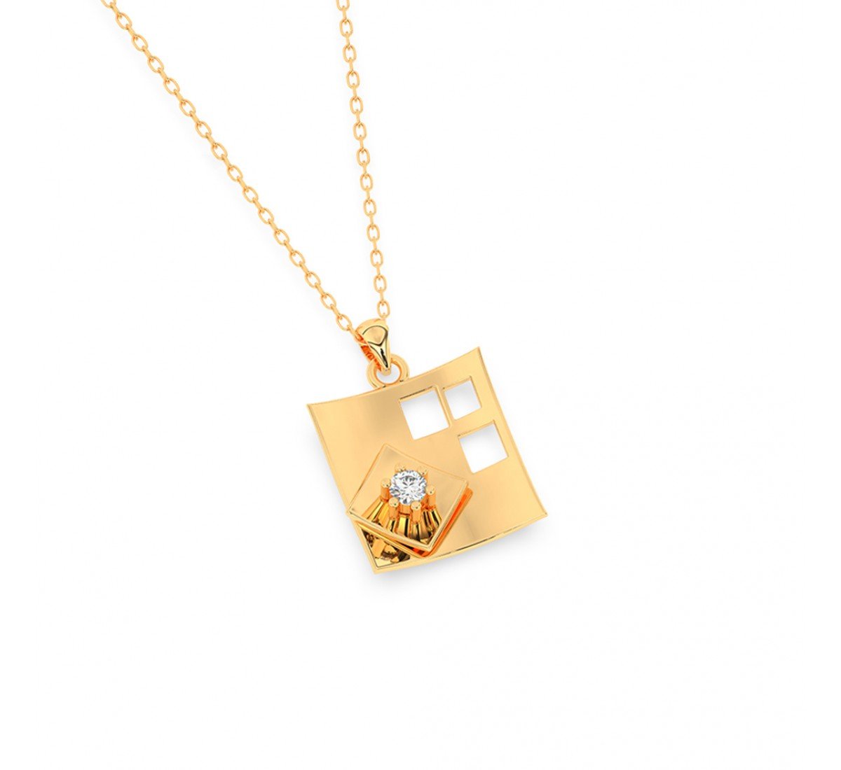 Gold Dual Layer Geometric Pendant With Link Chain