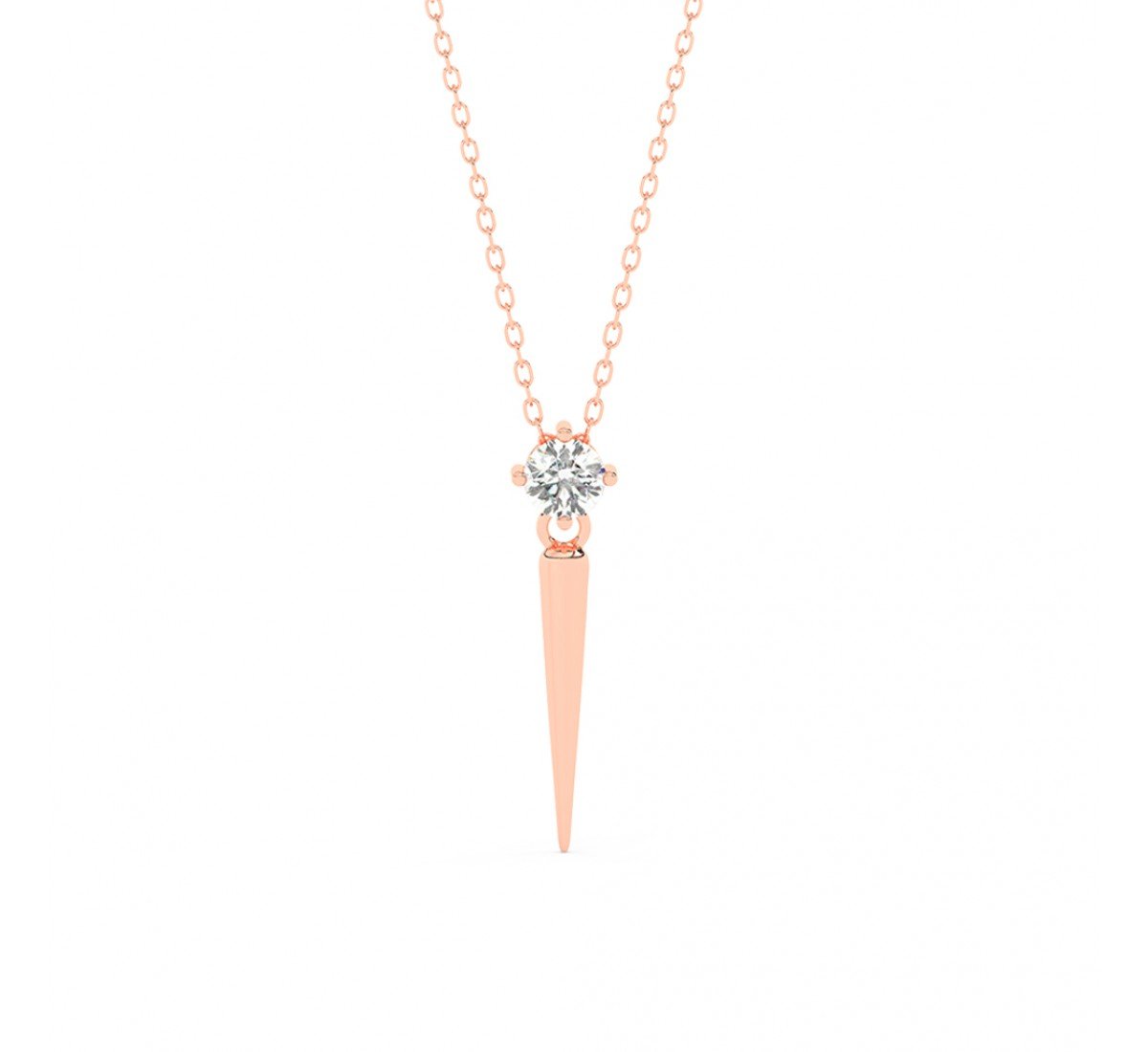 Rose Gold Zircon Solitaire Pendant With Link Chain