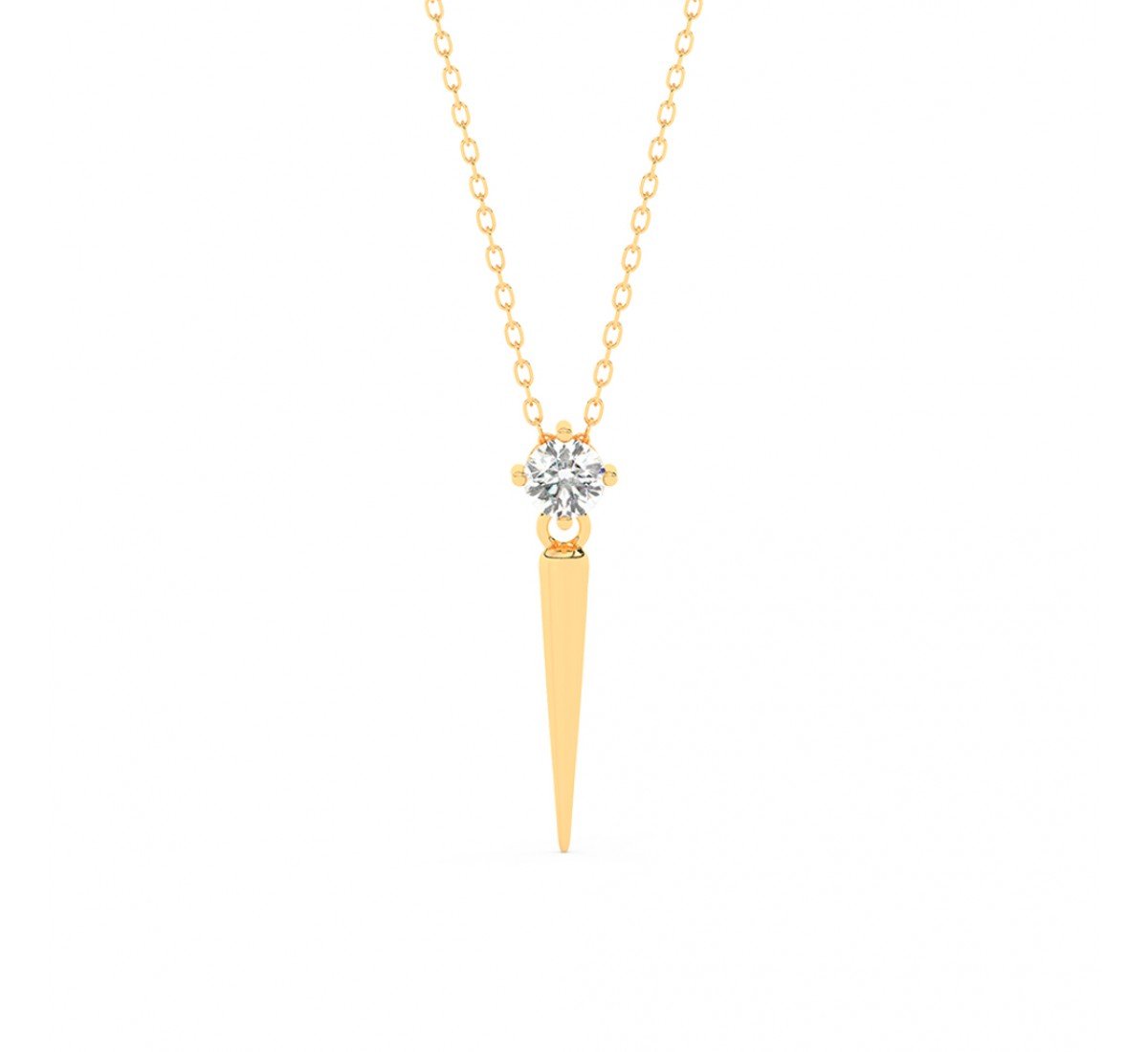 Gold Zircon Solitaire Pendant With Link Chain