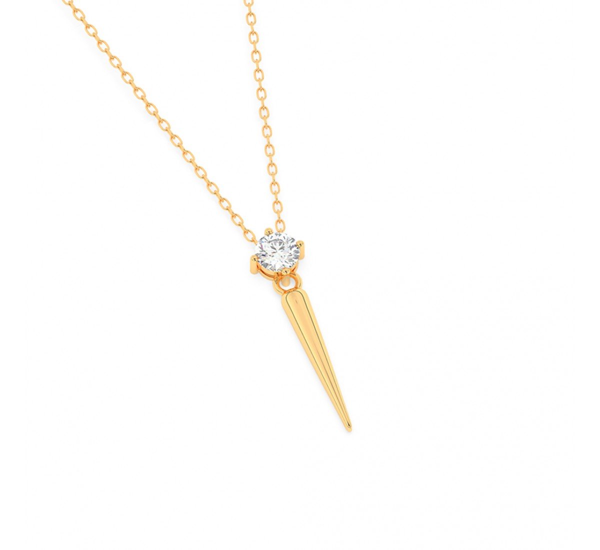 Gold Zircon Solitaire Pendant With Link Chain