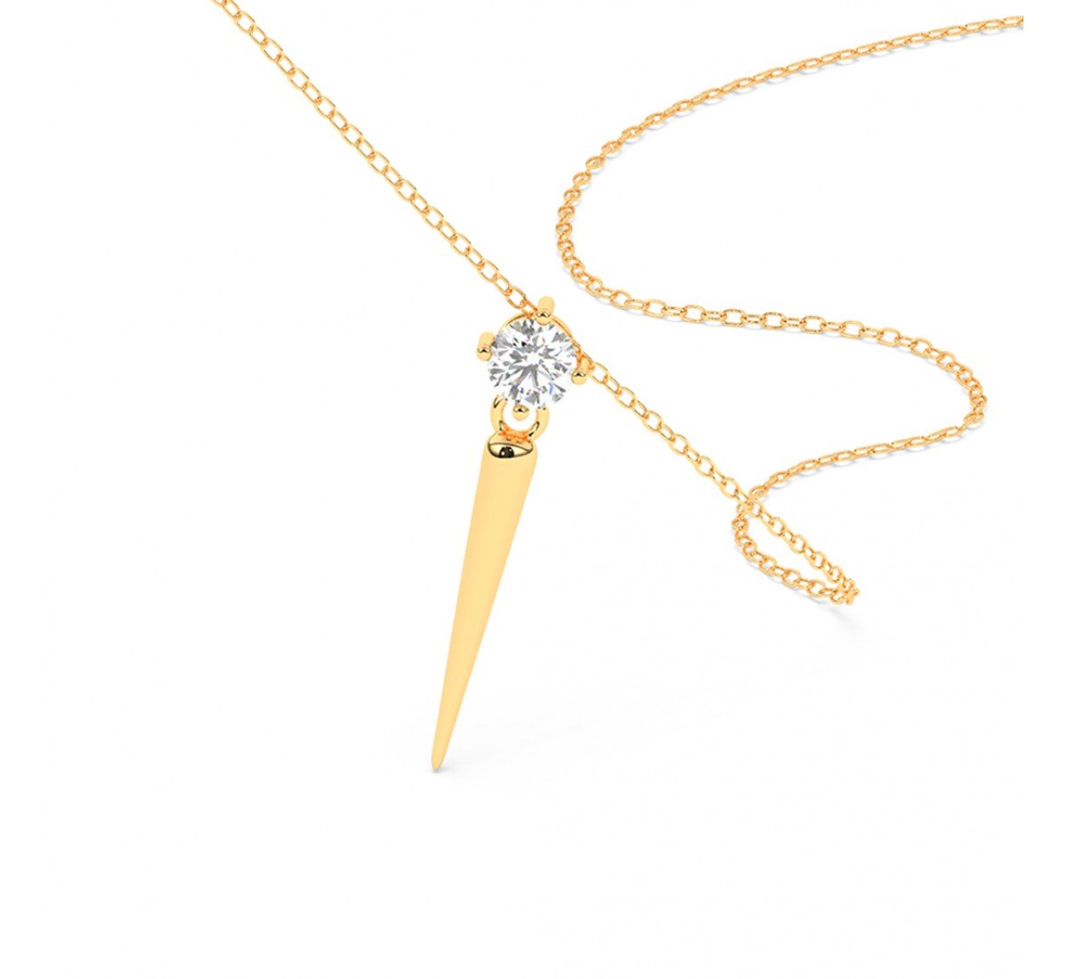 Gold Zircon Solitaire Pendant With Link Chain