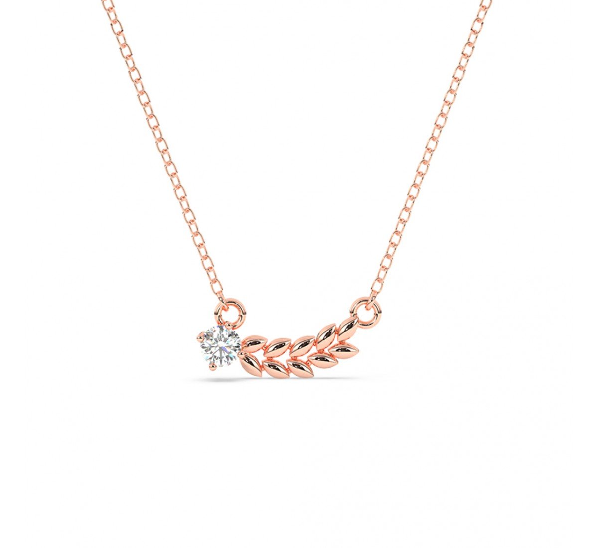 Rose Gold Leaf Solitaire Necklace