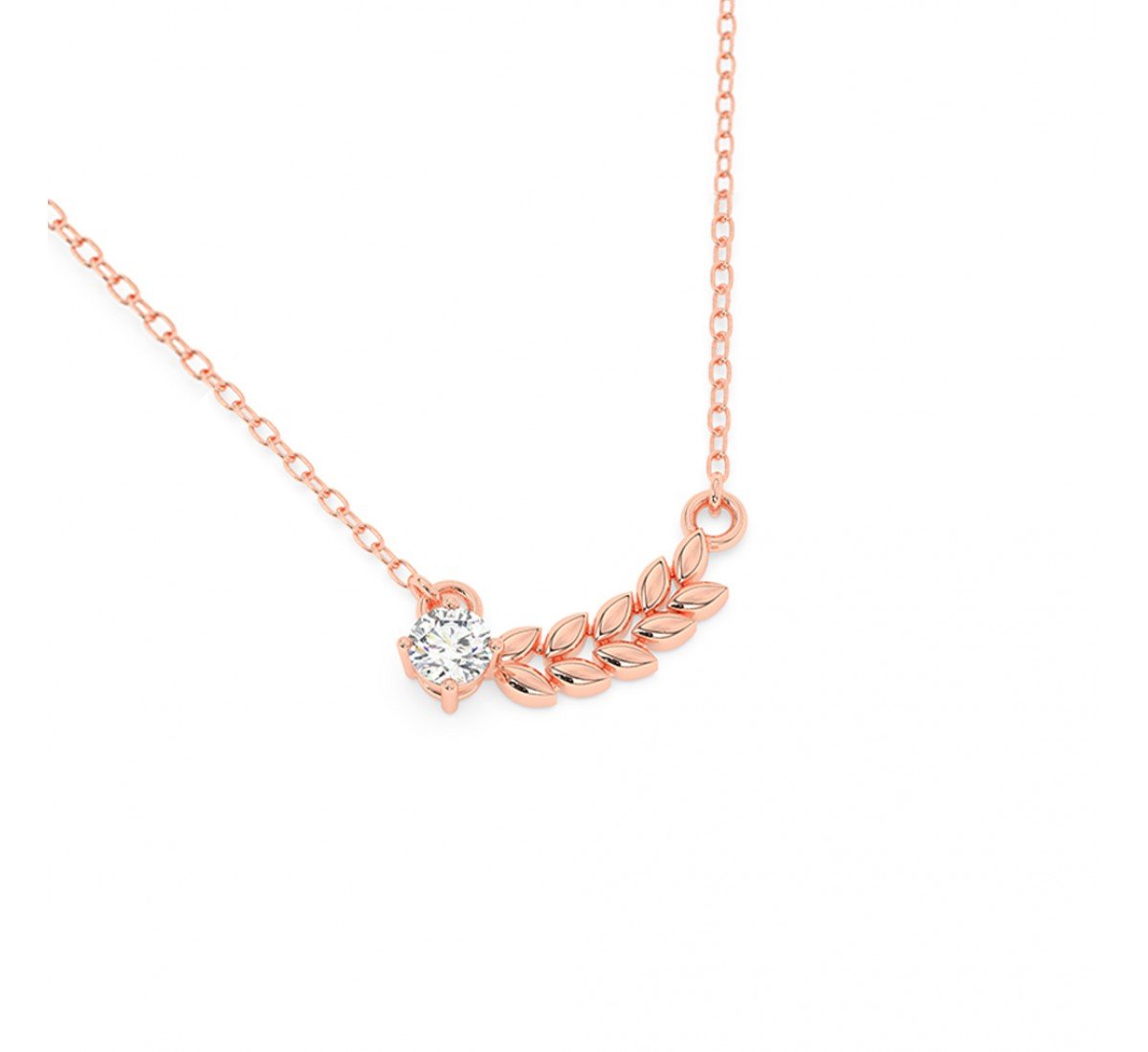 Rose Gold Leaf Solitaire Necklace