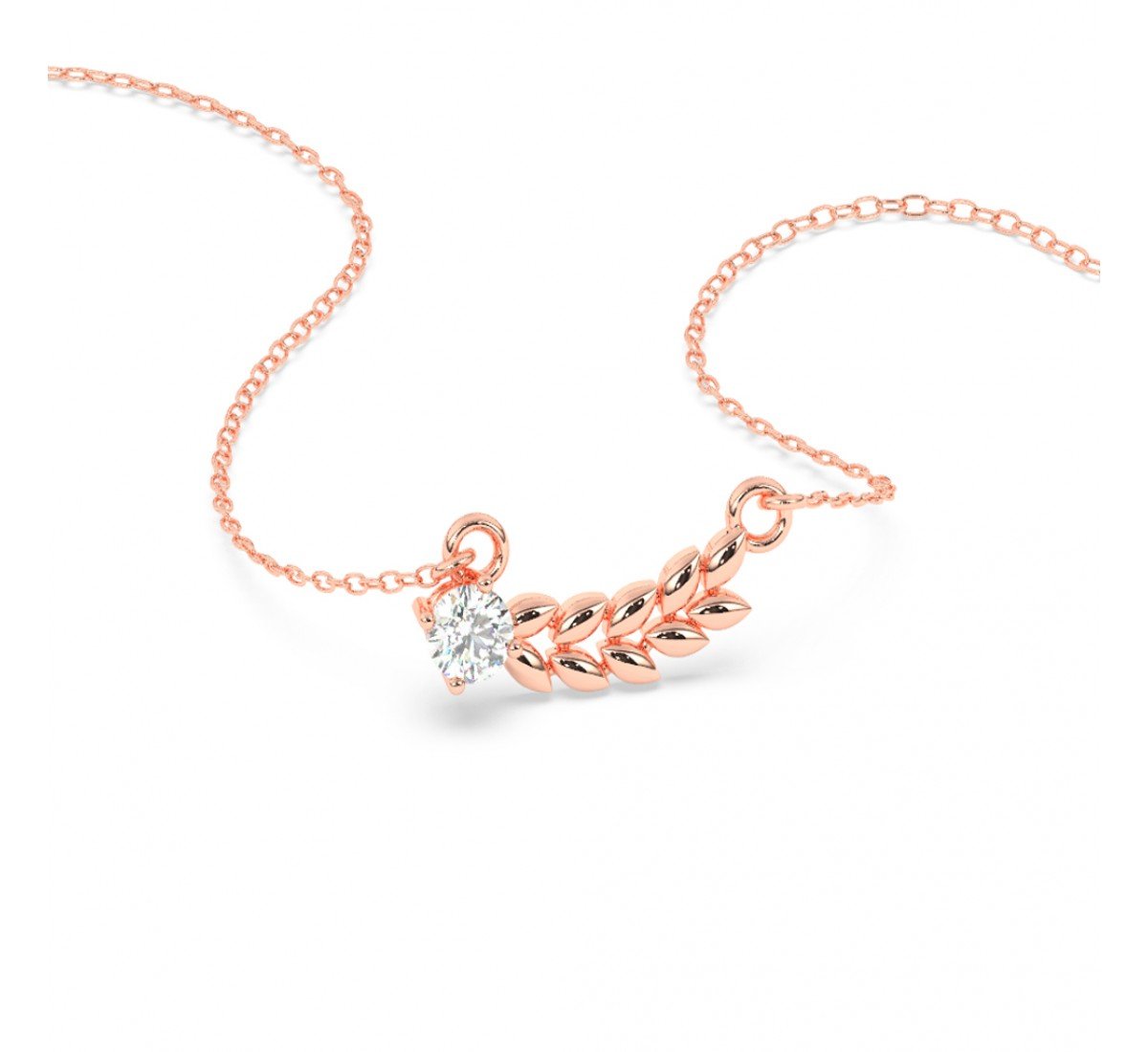 Rose Gold Leaf Solitaire Necklace