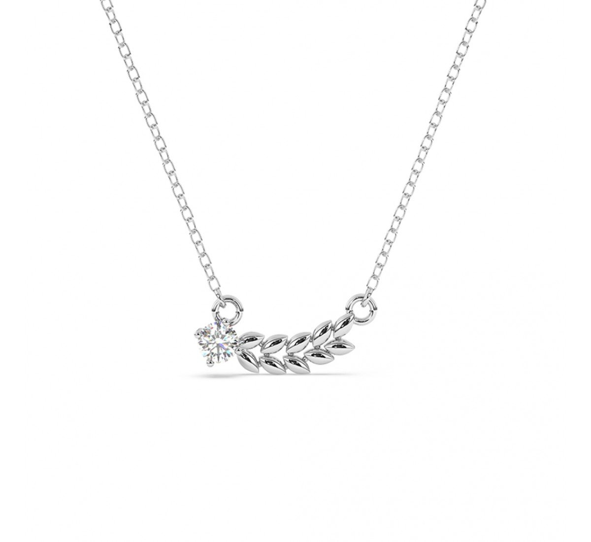 Silver Leaf Solitaire Necklace