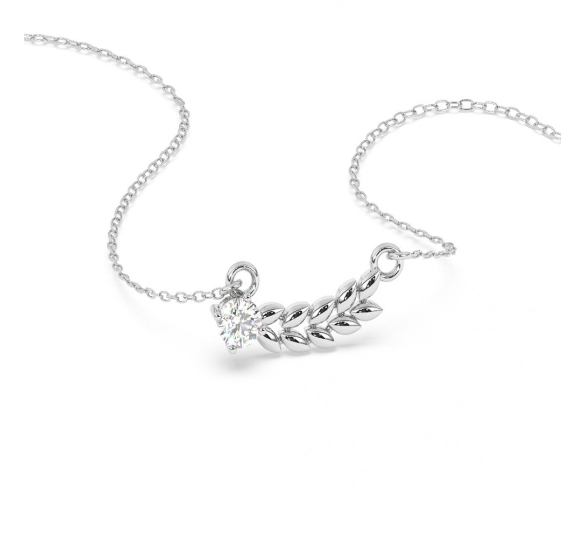 Silver Leaf Solitaire Necklace