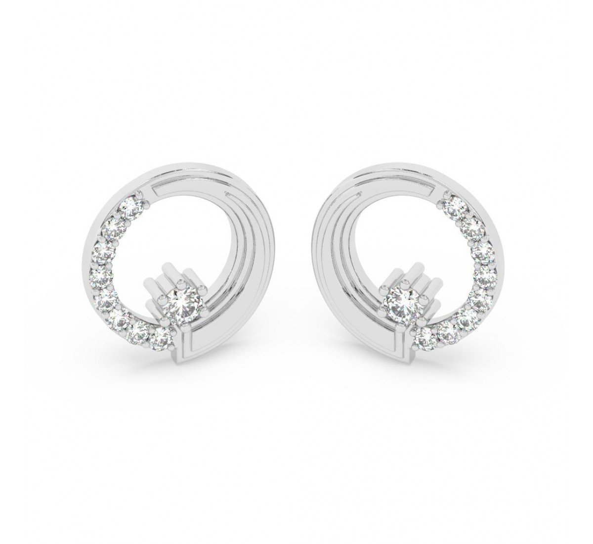 Silver Zircon Studded Circle Earrings