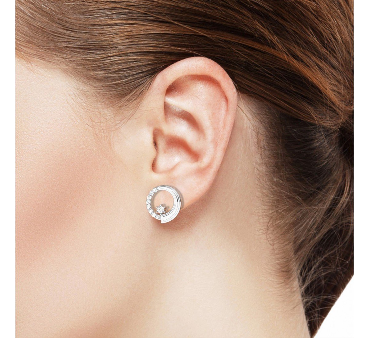 Silver Zircon Studded Circle Earrings