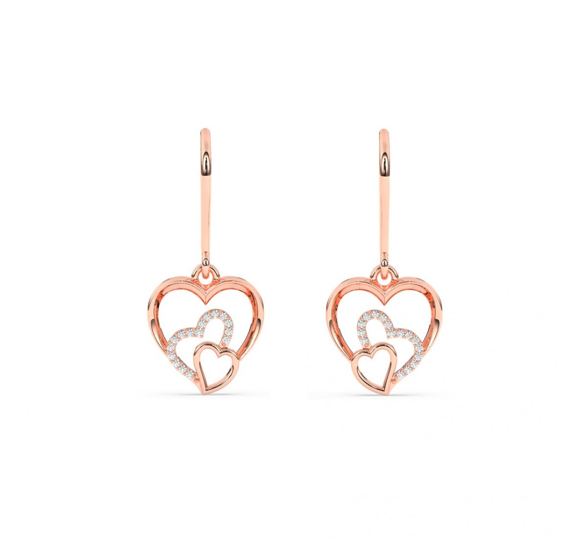 Rose Gold Dual Heart Drop Earrings