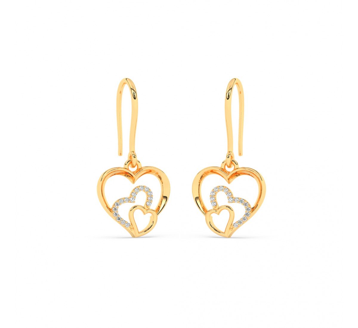 Gold Dual Heart Drop Earrings