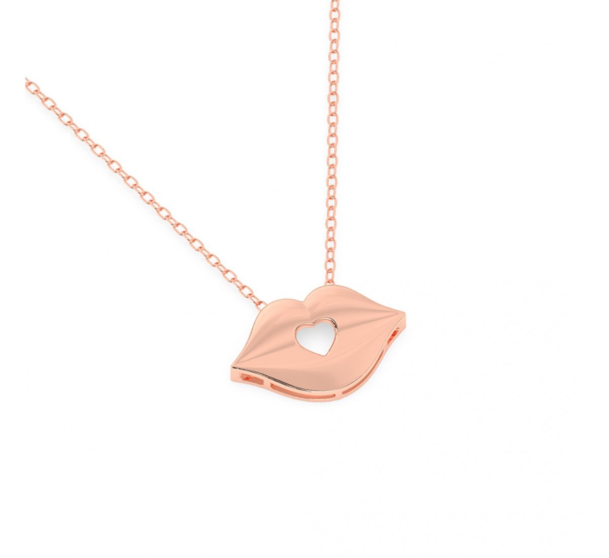 Rose Gold Lips Pendant With Link Chain