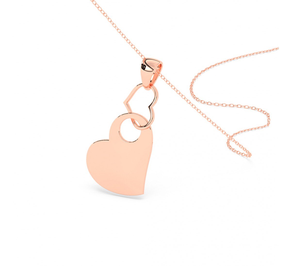 Rose Gold Dual Interlocked Heart Pendant With Link Chain