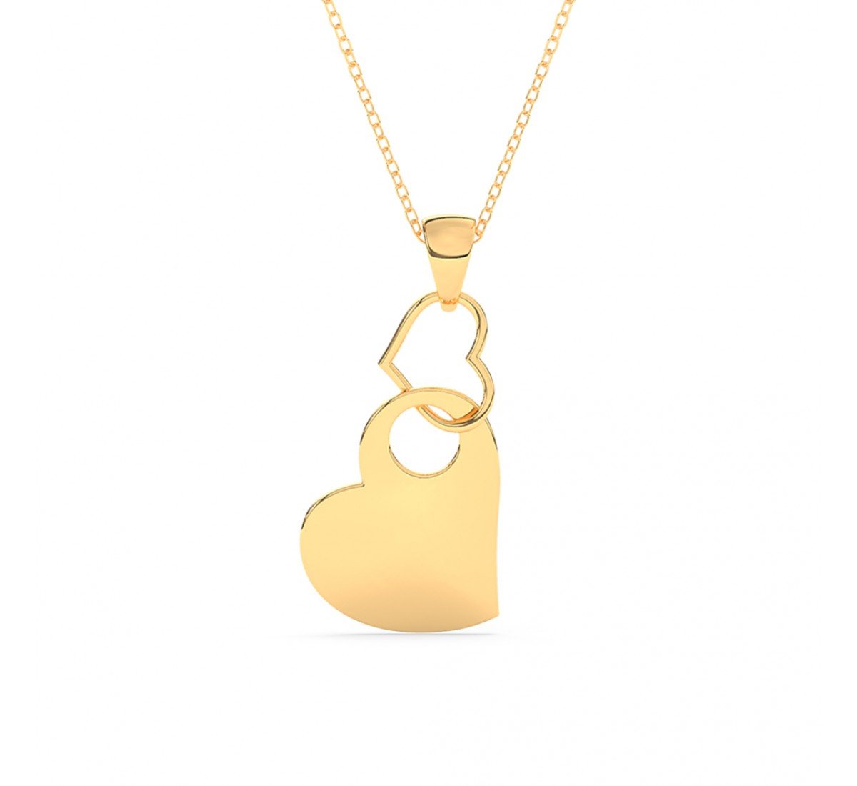 Gold Dual Interlocked Heart Pendant With Link Chain