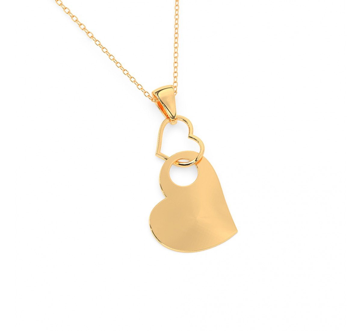 Gold Dual Interlocked Heart Pendant With Link Chain