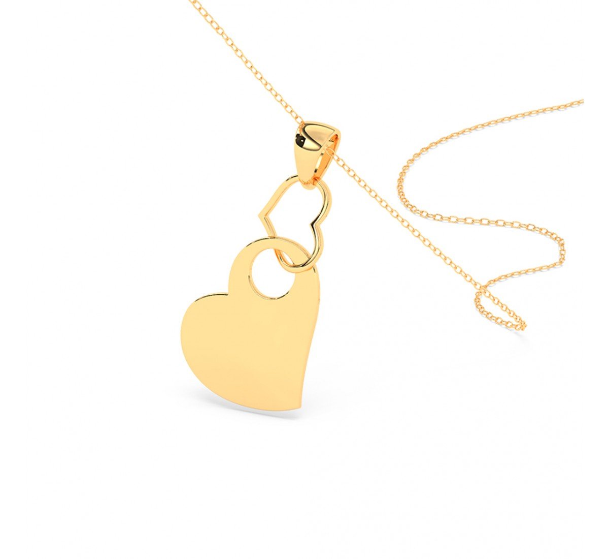 Gold Dual Interlocked Heart Pendant With Link Chain