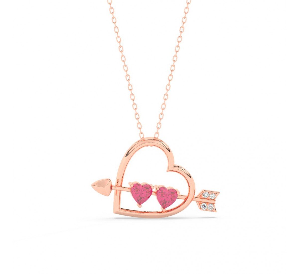 Rose Gold Heart With Arrow Pendant With Link Chain