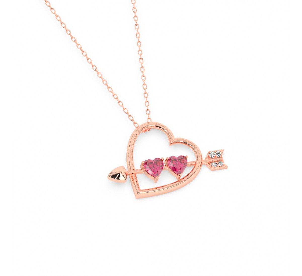 Rose Gold Heart With Arrow Pendant With Link Chain