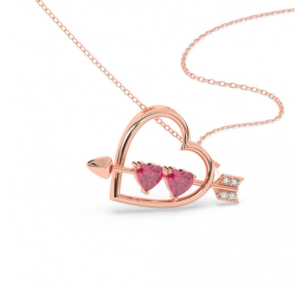 Rose Gold Heart With Arrow Pendant With Link Chain