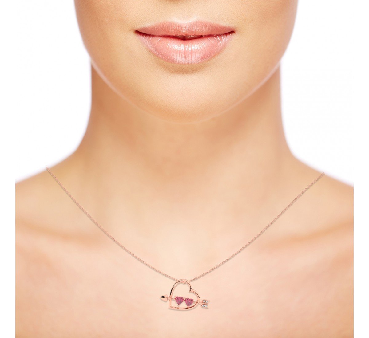 Rose Gold Heart With Arrow Pendant With Link Chain