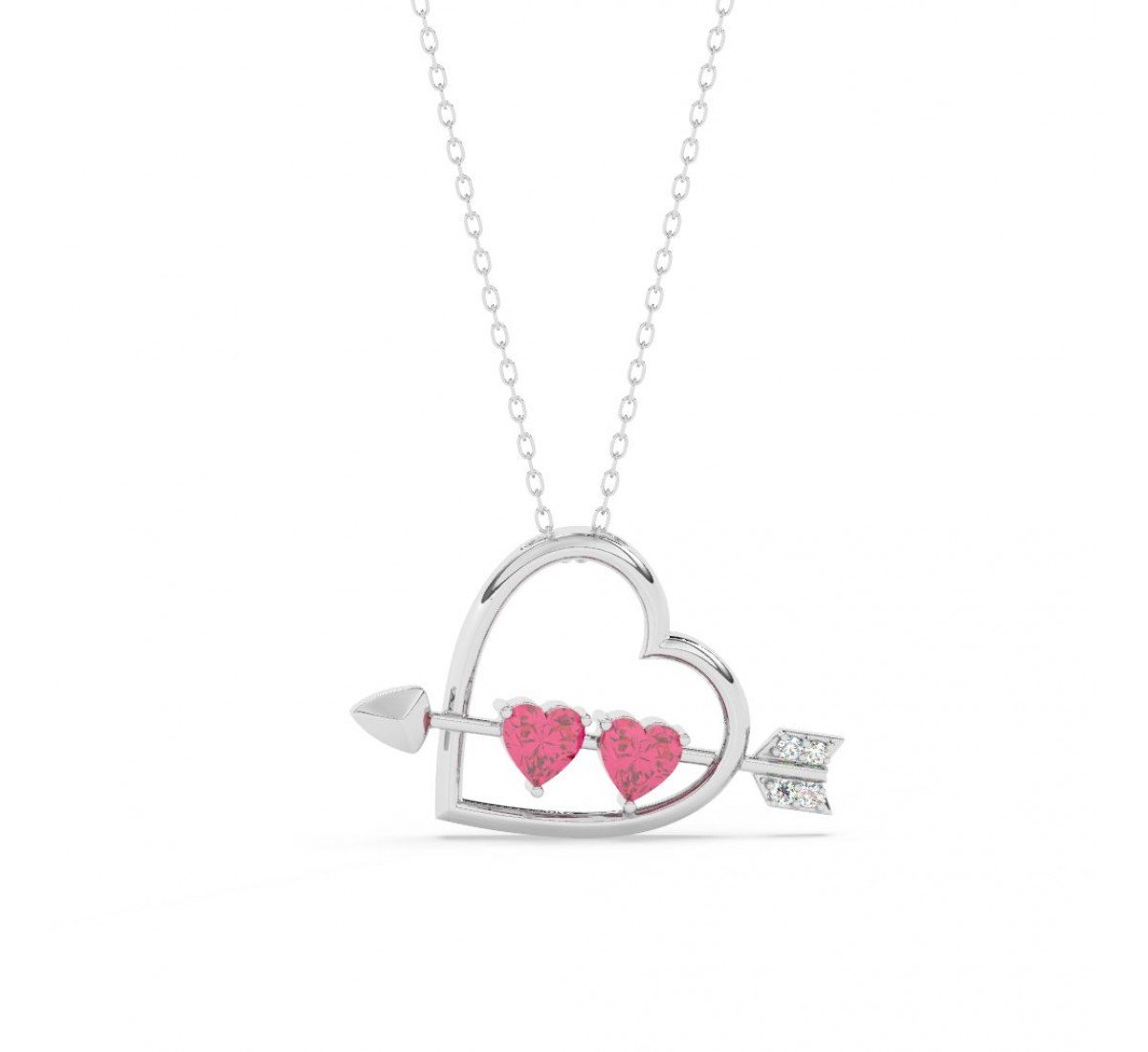 Silver Heart With Arrow Pendant With Link Chain