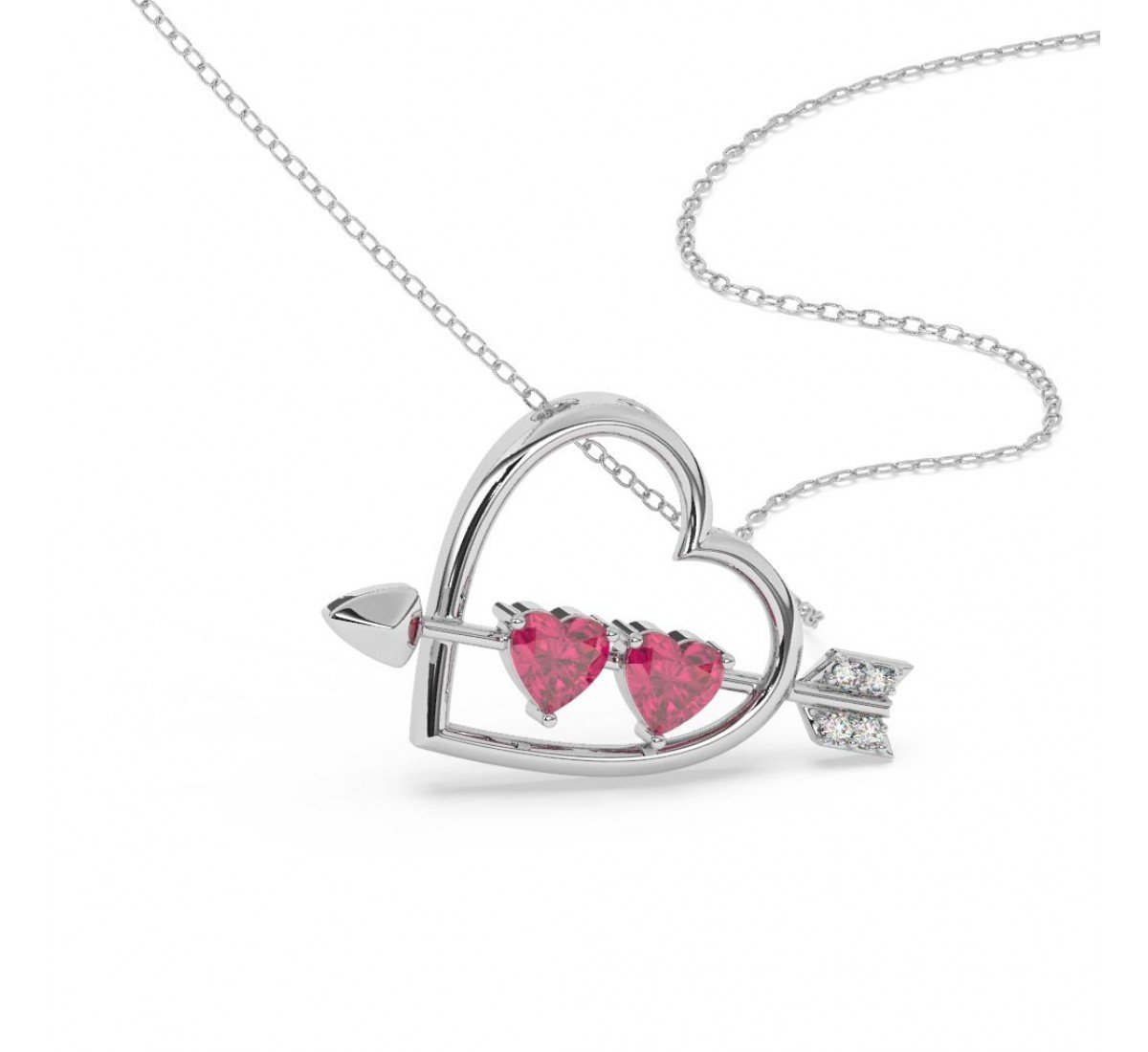 Silver Heart With Arrow Pendant With Link Chain