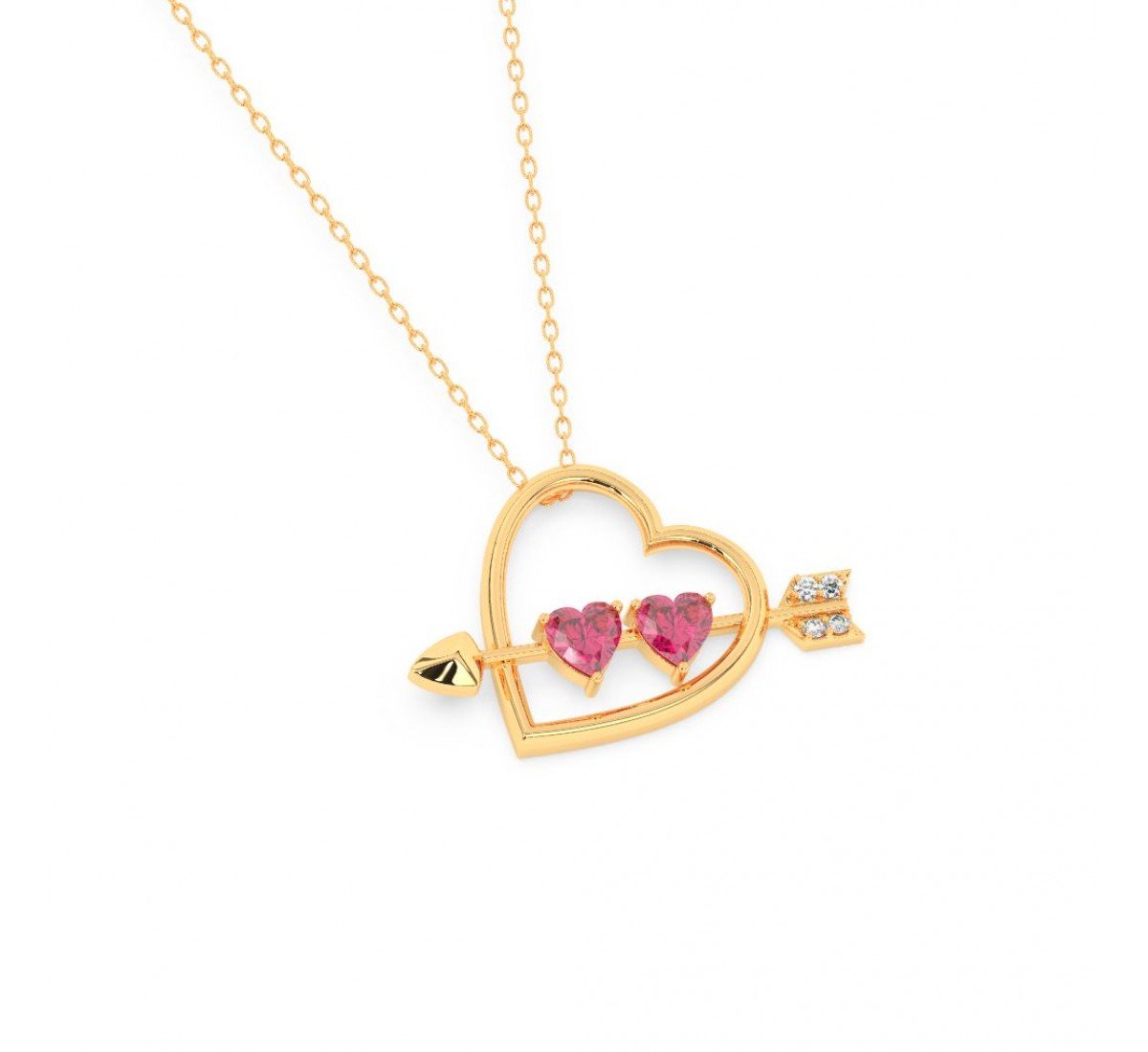 Gold Heart With Arrow Pendant With Link Chain