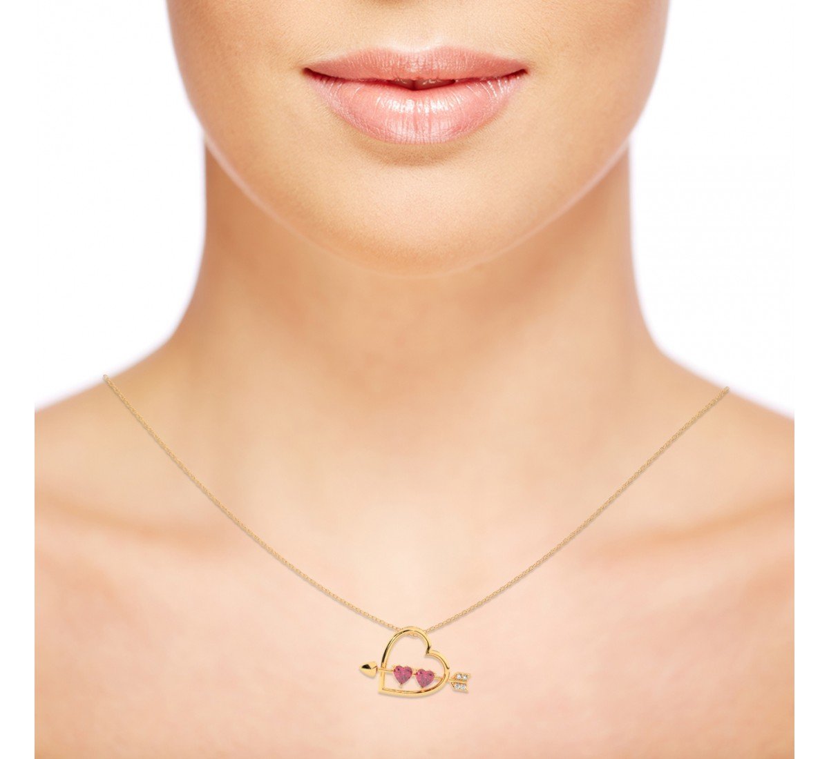 Gold Heart With Arrow Pendant With Link Chain