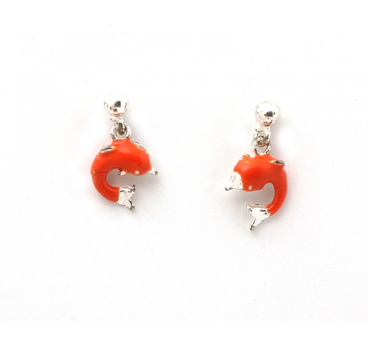 Silver Orange Dolphin Kids Drop Earrings