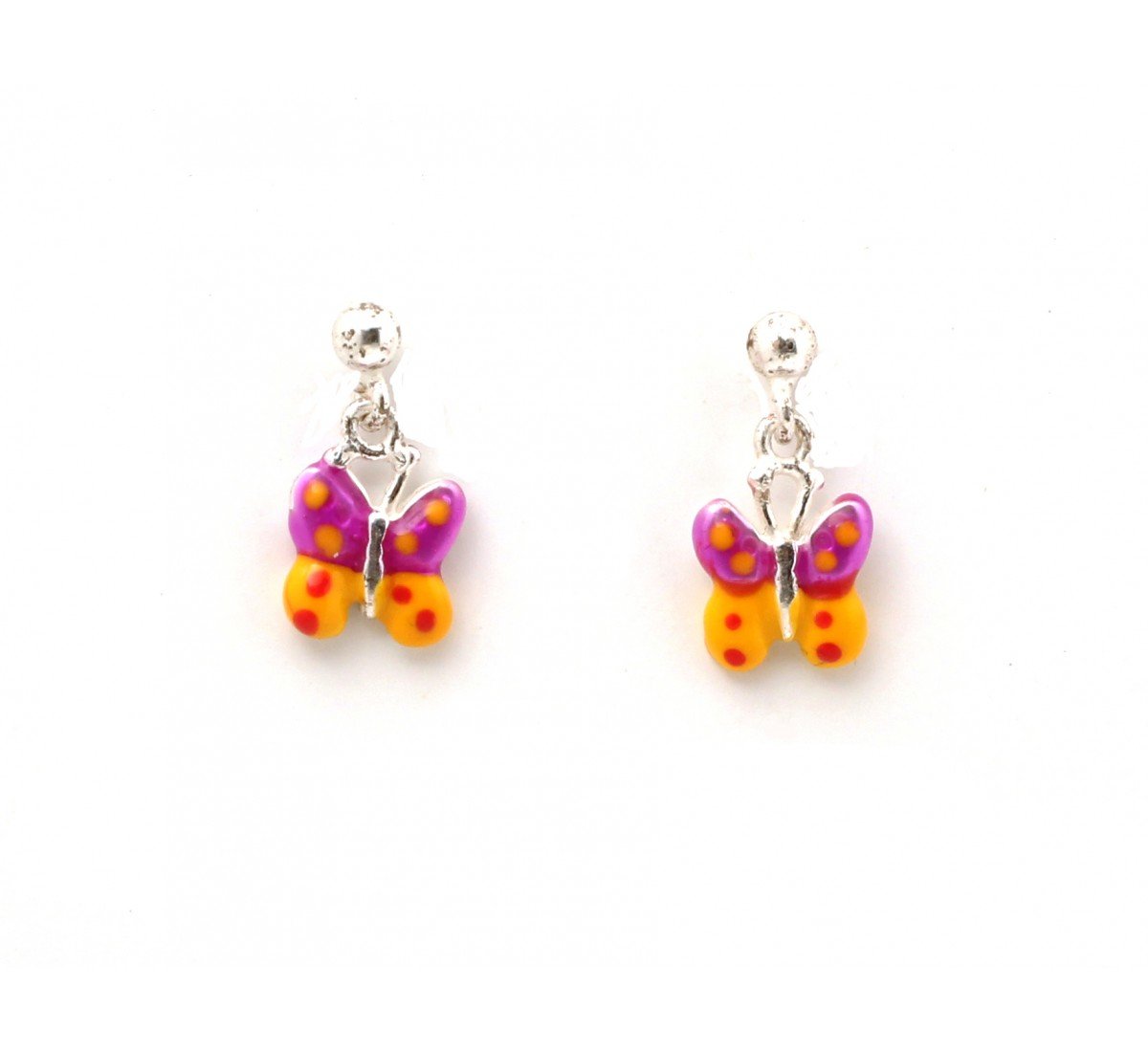 Silver Colourful Butterfly Kids Drop Earrings