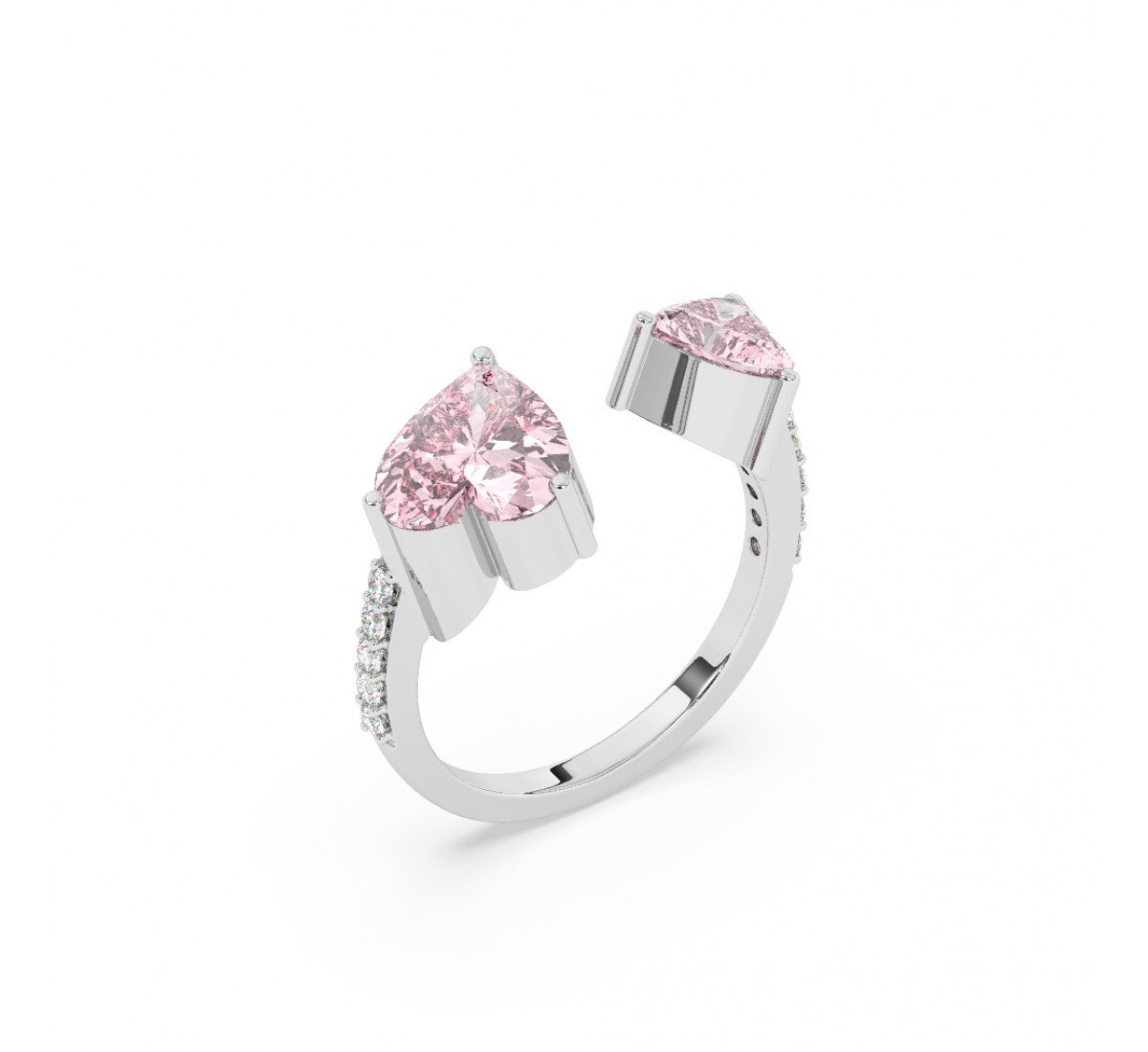 Silver Pink Stone Heart Ring