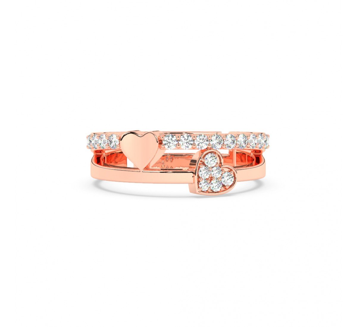 Rose Gold Heart With Studded Zircon Band