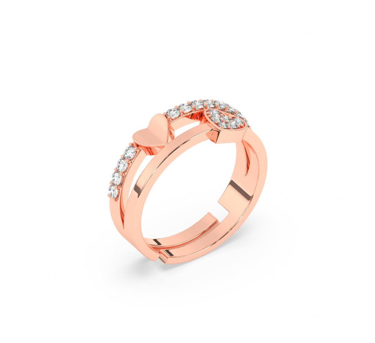 Rose Gold Heart With Studded Zircon Band