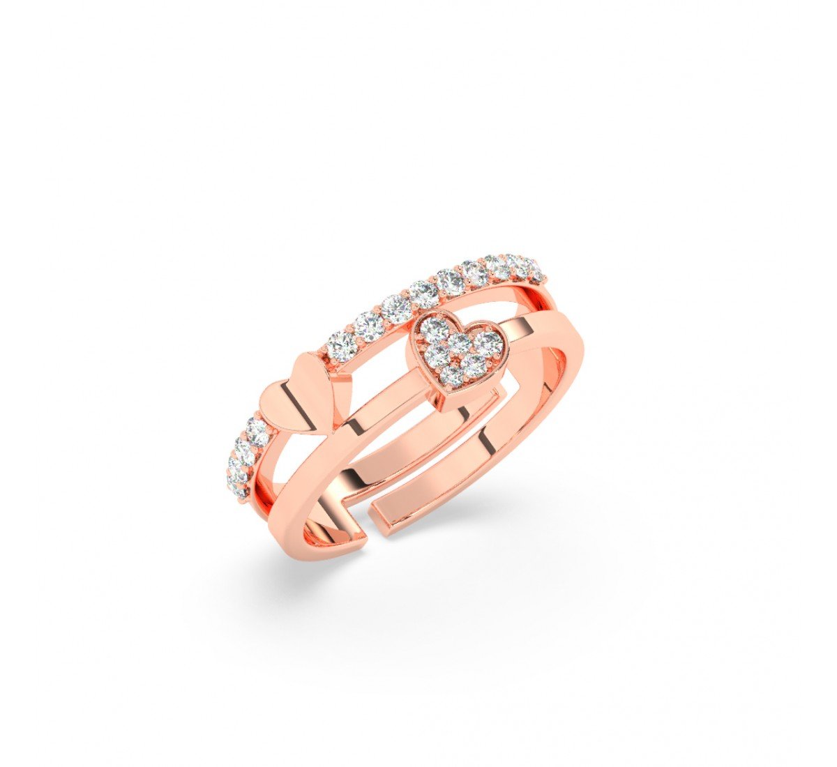 Rose Gold Heart With Studded Zircon Band