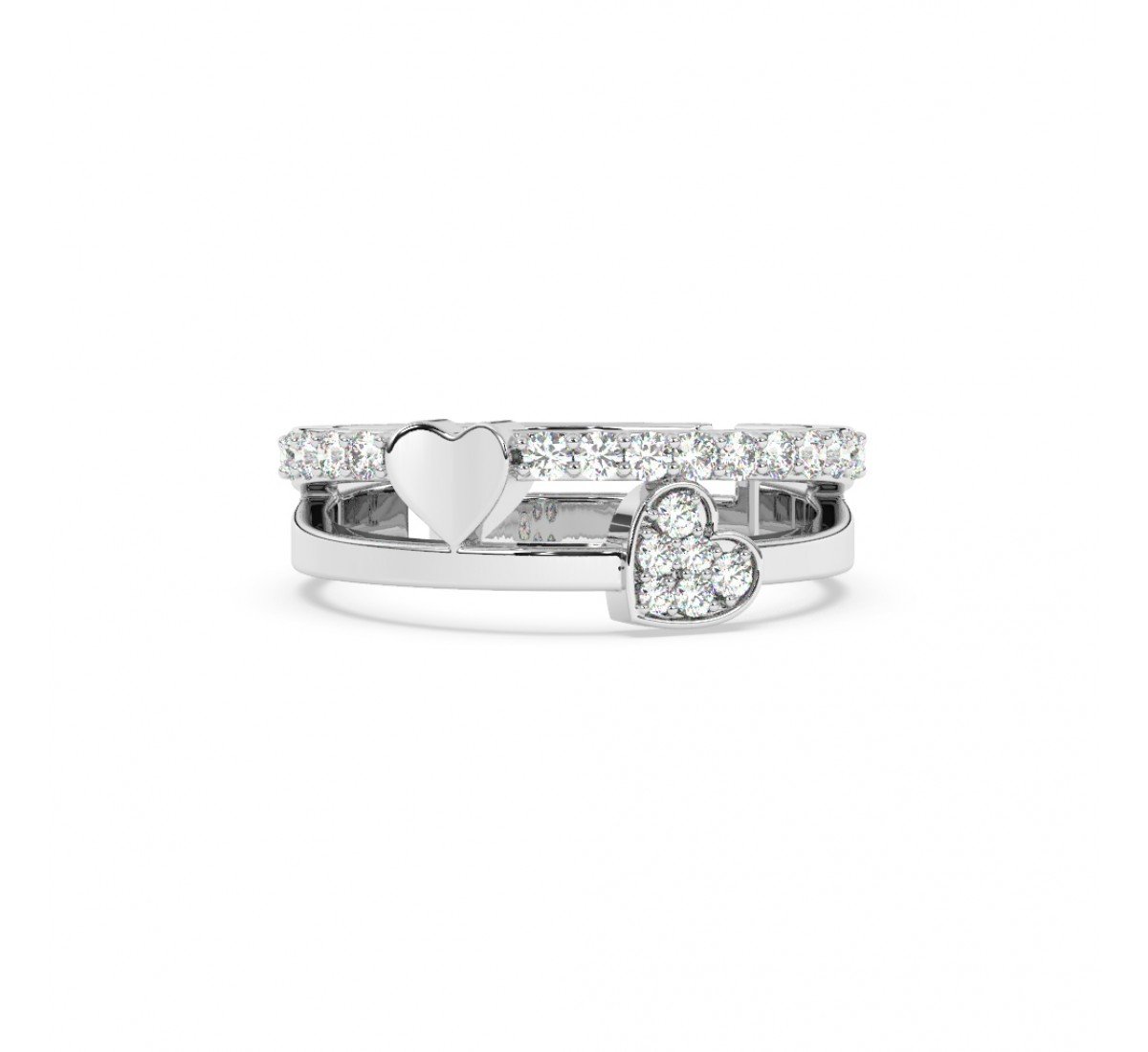 Silver Heart With Studded Zircon Band